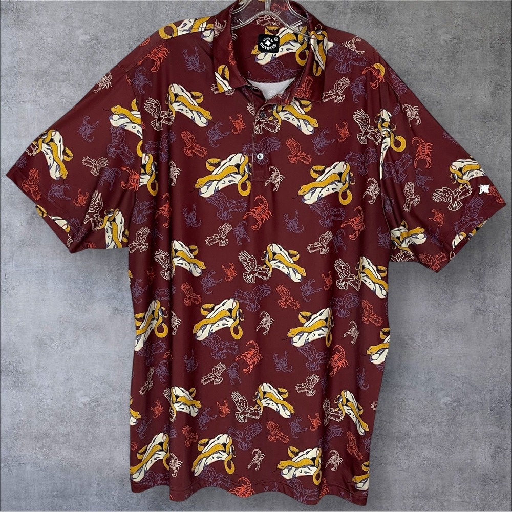 Raised By Coyotes Death Valley Polo Shirt Mens 2XL Skulls Scorpions Golf Sports